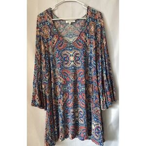 Rose & Olive Blue Floral Blouse Bell Sleeves Top Womens Sz 2X